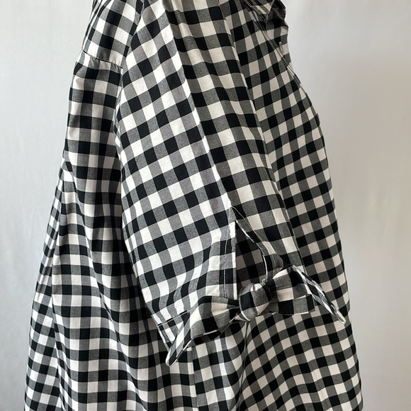 Roaman's Black and White Checked Blouse w/ Tie Sleeves & Front Pocket - Size 18W - Picture 8 of 11
